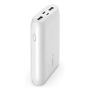 Belkin BoostCharge Power Bank 20K – White(BPB003btWT), 2xUSB-A(15W Total Output), USB-C Port input, Dual Port,USB-C to USB-A Cable(15cm) Included,2YR.